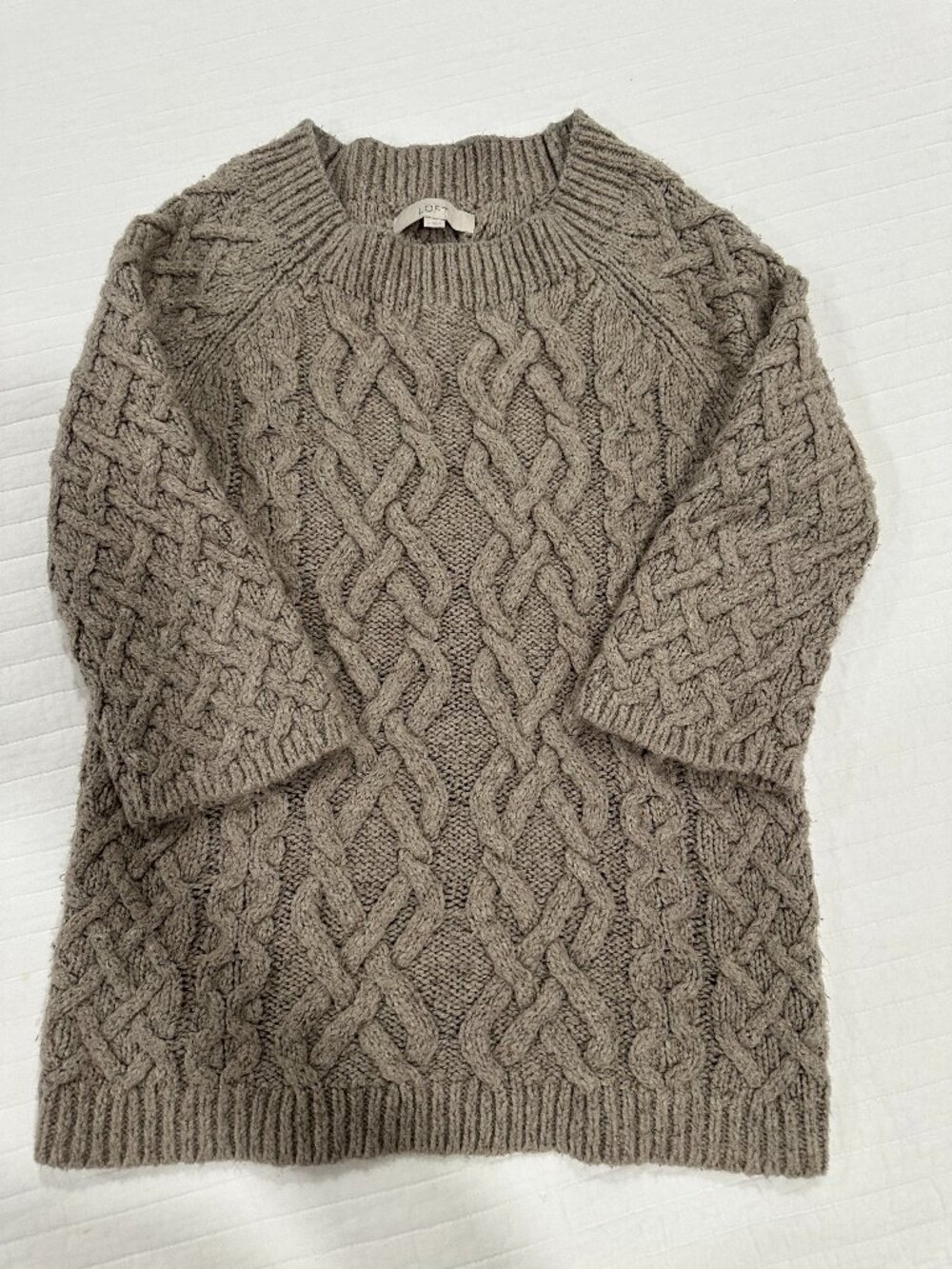 LOFT Beige/Tan Chunky Knit Sweater – Small, 3/4 Sleeves